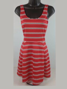 Divided H&M Womens 4 Red White Black Striped‎ Sleeveless Mini Sun Dress